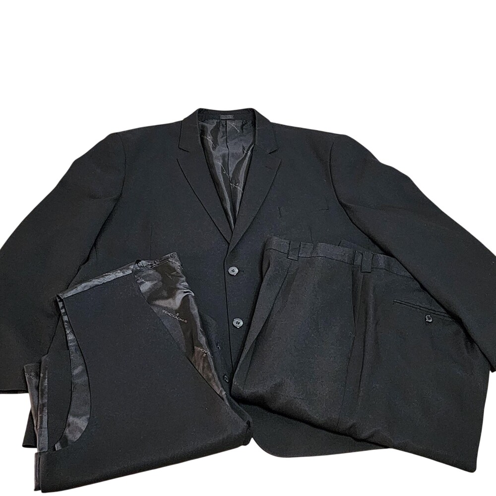 Stacy Adams Suit Mens 52 49x30 Black Herringbone 3 Piece Classic Fit Dress